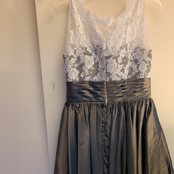 White Lace Bodice with Olive Green Satin Skirt - Picture 5 of 8